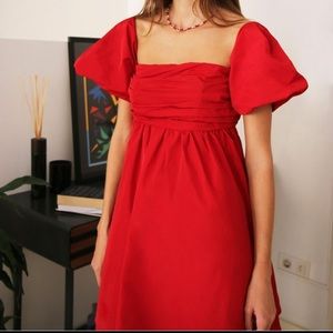 Free People Red Mia Mini “poof” sleeve Dress - NWT